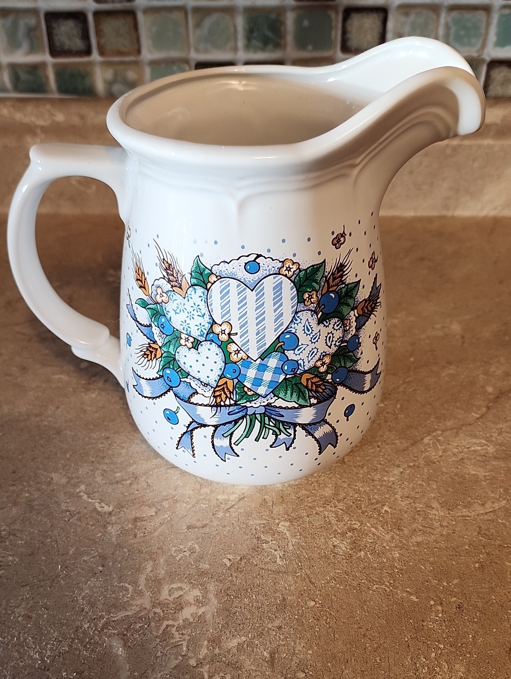 Blueberry Hearts Pitcher Jug Milk Juice Vintage Ceramic Cottagecore